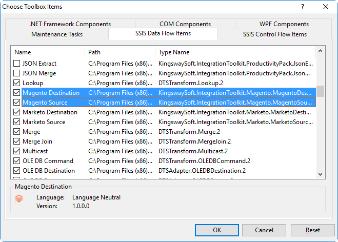 Add SSIS data flow components